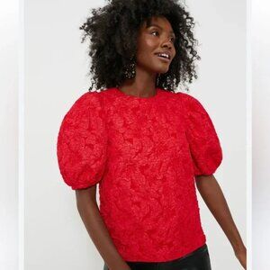Tuckernuck Hyacinth House Red Floral Puff Short Sleeve Top - NWOT